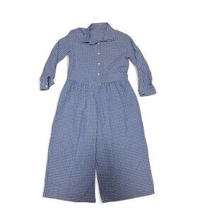 Blue & White Gingham Checkered Long Sleeve Jumpsuit | Est. Size: M